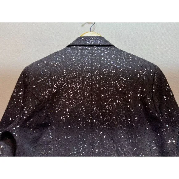 Robert Louise Women's Open Front Cardigan Sequin Blazer Long Sleeve Size L Gray - Picture 9 of 11
